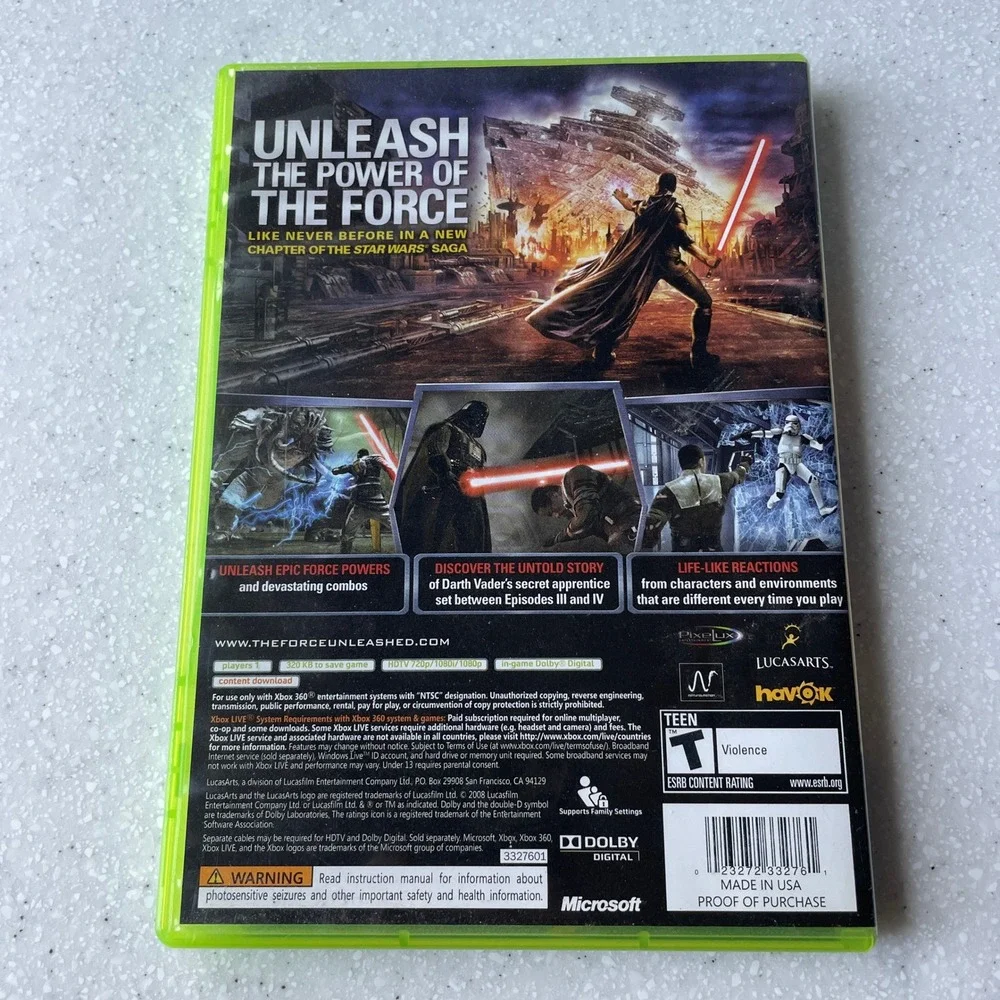 Star Wars The Force Unleashed Xbox 360 LucasArts 2008 Action Game CIB
